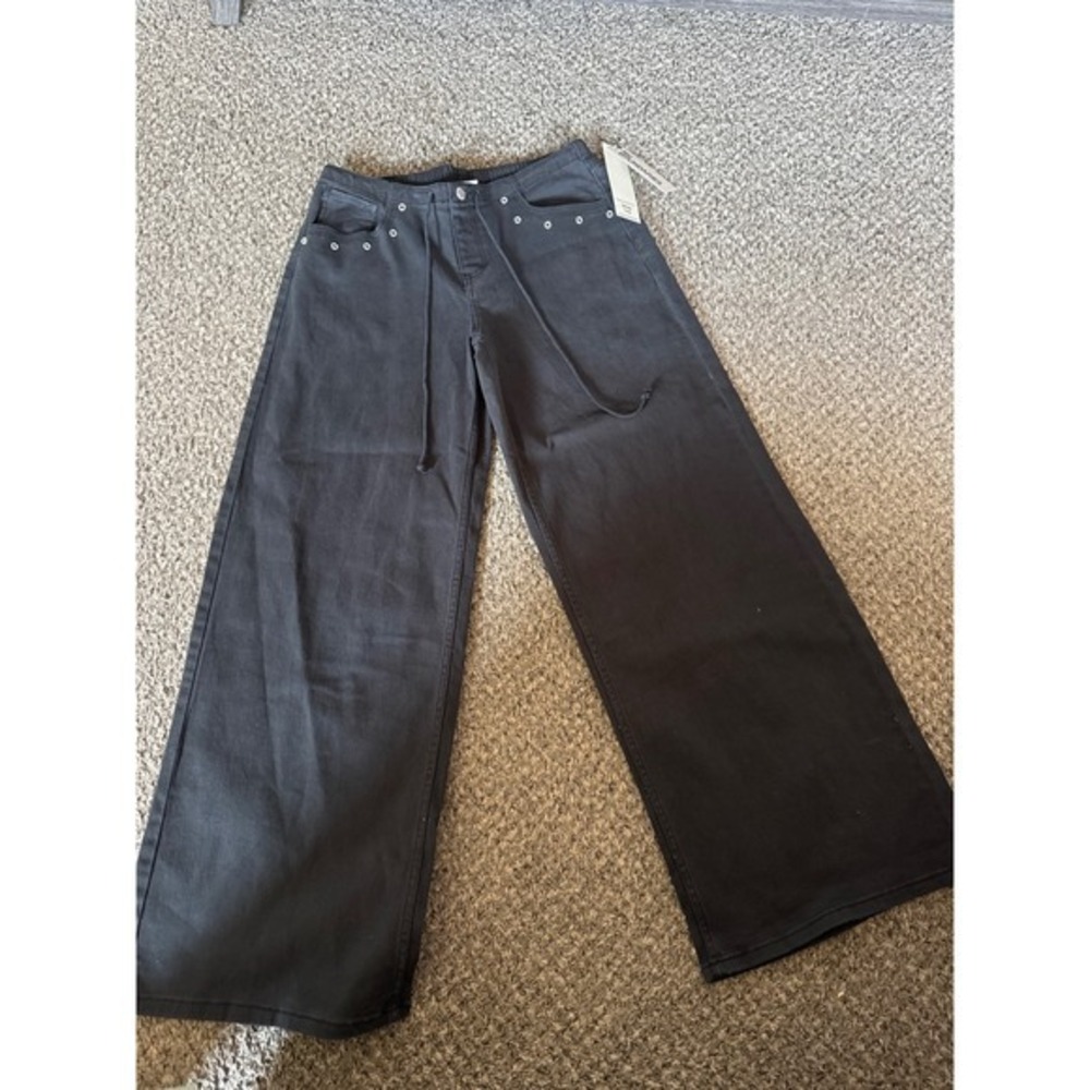 No Boundaries Baggy Grommet Low Rise Wide Leg Jeans Black Soot S 4-6 NWT